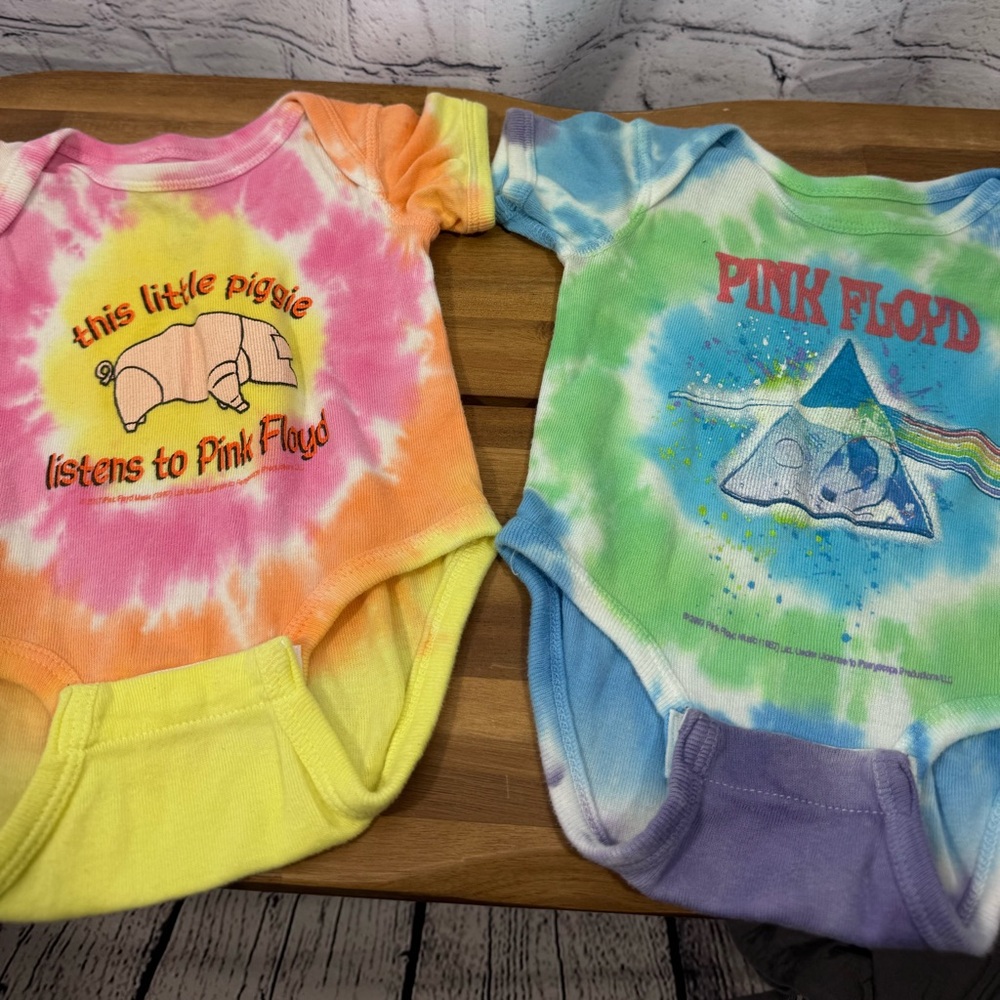 2 Liquid Blue Pink Floyd Tie Dyed Bodysuits